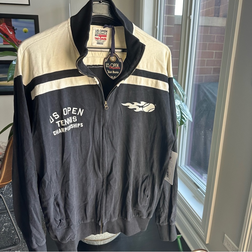 NEW US Open Tennis Originals Vintage-Style XL Black & Cream Zip-Up w/Pockets